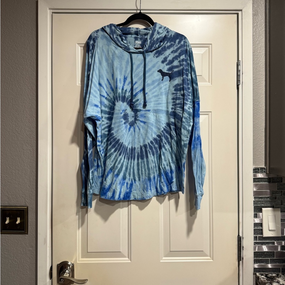 Size L Victoria’s Secret PINK Blue Tie-Dye Hoodie